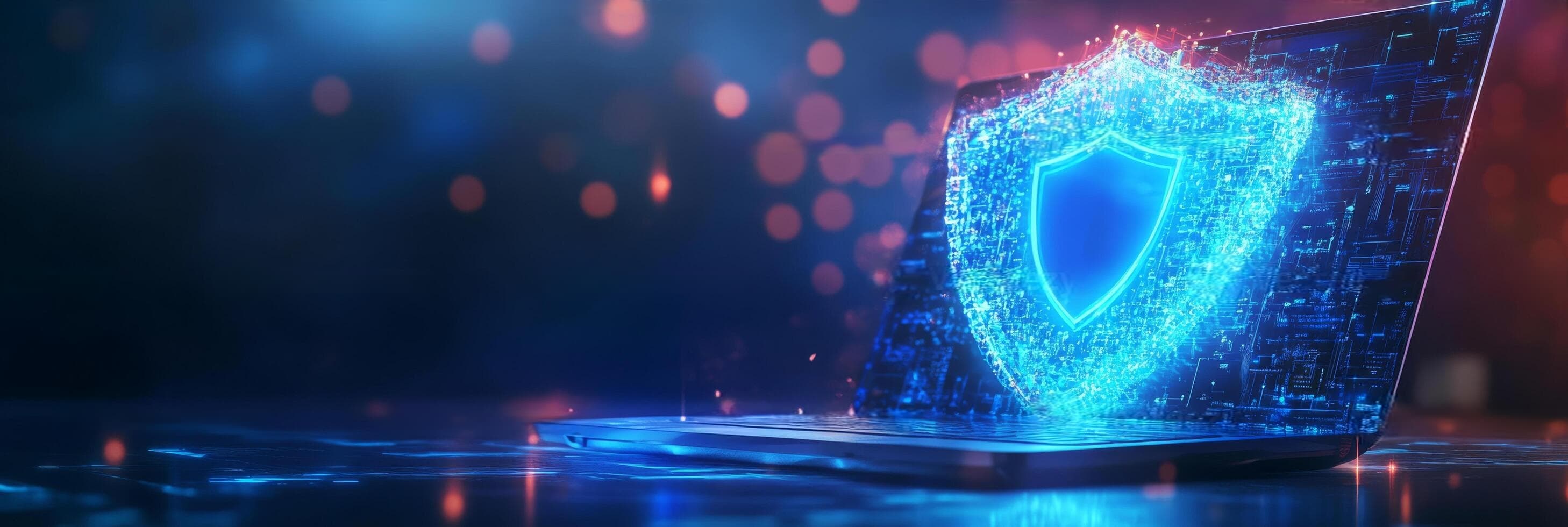 Cybersecurity shield on laptop